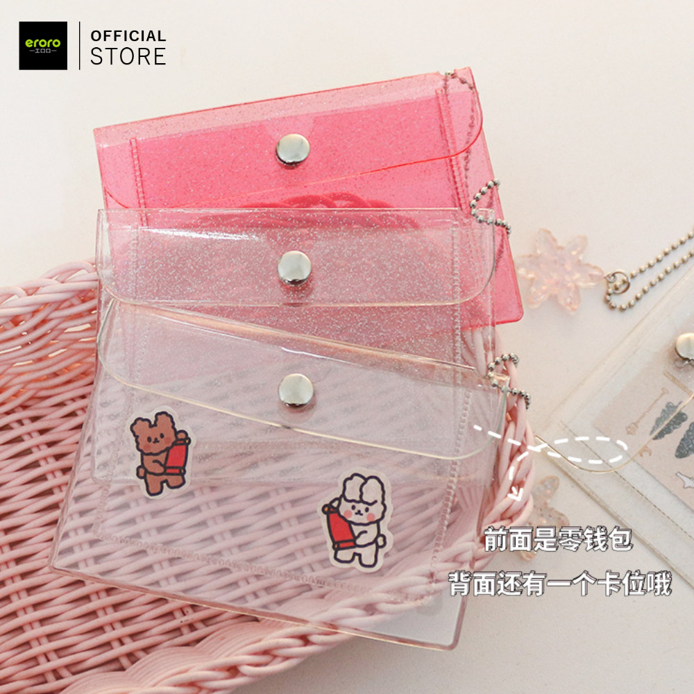ERORO กระเป๋าสตางค์แบบใส มีกากเพชร มีกระดุมแม่เหล็ก หลากสีสัน จัดส่งจากประเทศไทย