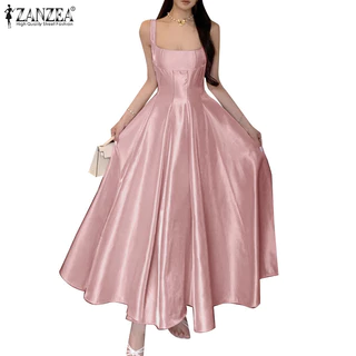 ZANZEA ใส่ ซานเซีย ผู้หญิงเกาหลีแฟชั่นแขนกุดสแควร์คอกับสายรัดชุดปาร์ตี้วันหยุด