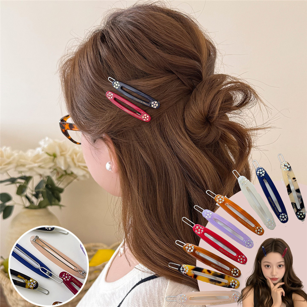 Dopamine สี Rhinestone คลิปผมรูปไข่มีลายดอกไม้ แบบ Retro Duckbill สำหรับBangs และสไตล์เกาหลี