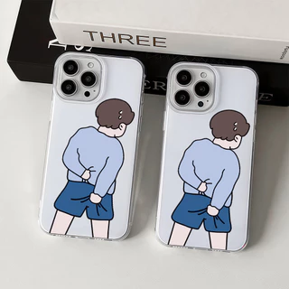 เคสมือถือ For iPhone 11 15 16 14 13 12 Pro Max X XS XR 13 12 Pro 15 16 Plus Case ลายคู่น่ารัก ครีม IMD แบบนิ่ม TPU เคส