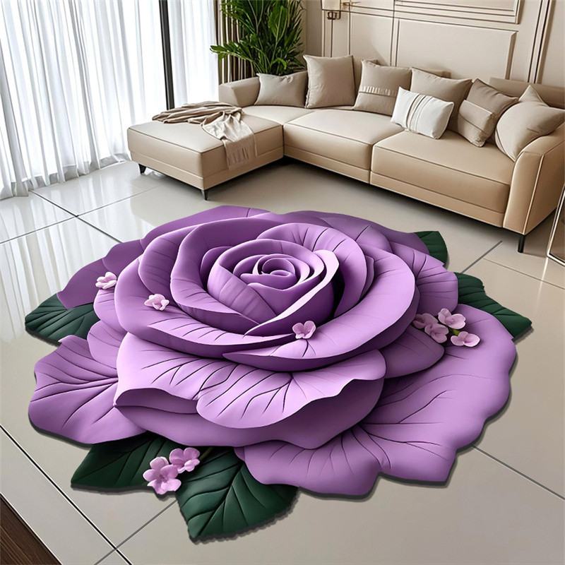 3D Rose ดอกไม้พรมพรมตกแต่งบ้านห้องนอนห้องน้ําดอกไม้ Plush Earth พรมปูพื้น Anti-slip