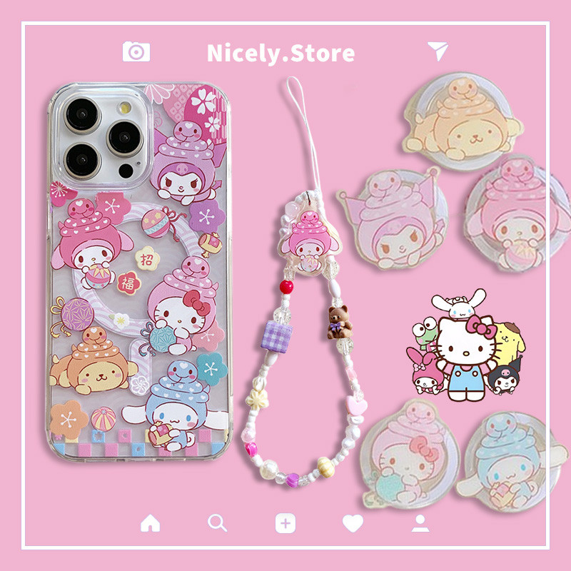 ปีงู Sanrio Kuromi Cinnamoroll ผู้ถือขาตั้งเคสโทรศัพท์สําหรับ iPhone 16 15 14 13 12 11 Pro Max พร้อมโซ่อะคริลิค Scratch Proof ฝาครอบ Shell
