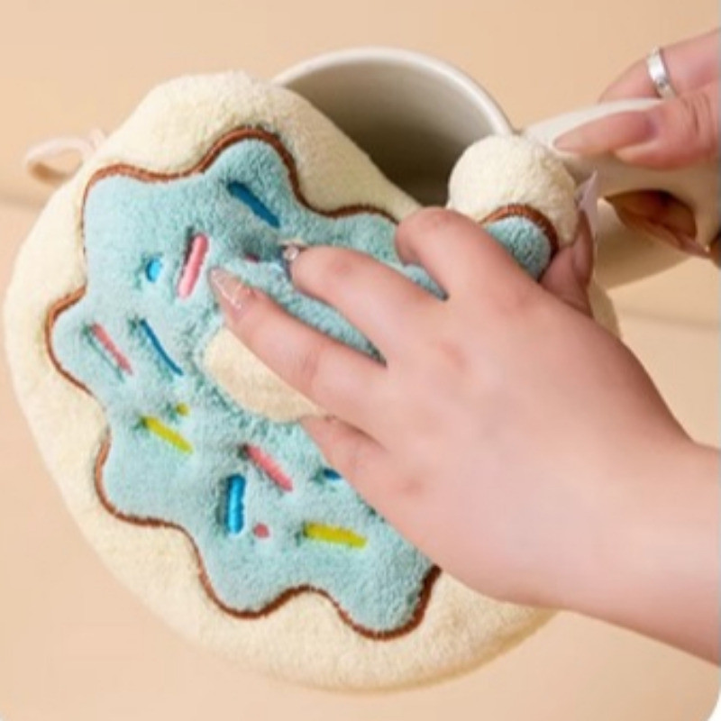 [ ที่โดดเด่น ] การ์ตูนโดนัท ปะการังกํามะหยี่ผ้าเช็ดมือ-อุปกรณ์ทําความสะอาดบ้าน-แผ่นใยขัดเฟอร์นิเจอร์-บนโต๊ะอาหารเช็ดเศษผ้า-ผ้าเช็ดหน้าห้องน้ํา-แขวนได้หนา