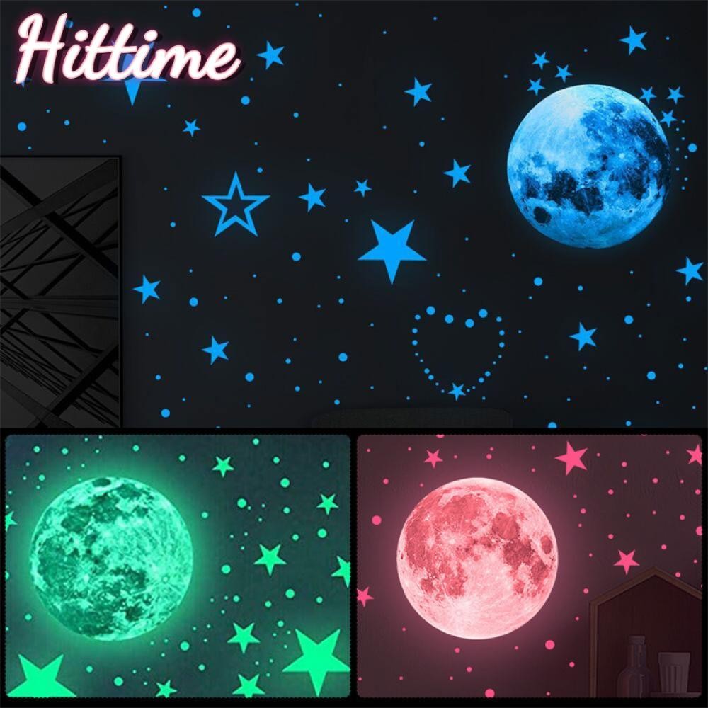 Hittime 8/10/12/20 ซม.Lumin สีสัน Moon สติ๊กเกอร์ติดผนัง Glow In The Dark Decal สําหรับเด็กห้องนอนเด