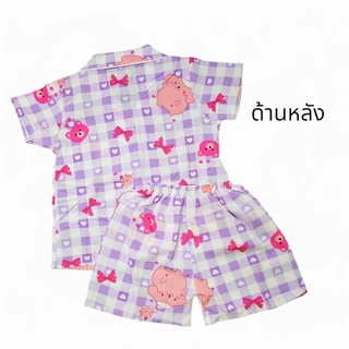 ชุดนอนเด็ก 3-4 ปี เสื้อคอปก กระดุมหน้า แขนขาสั้น ผ้าไหมอิตาลี SLE0022