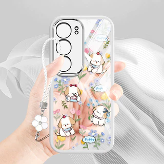 สําหรับ Vivo Y04 Y29S Y29 Y19S Y21d Y31d Y31 V29E Y200 5G 4G S17 V29 S17T 5G น่ารักลูกสุนัข Anti Fall โทรศัพท์ป้องกันกรณีดอกไม้เชือกแขวน