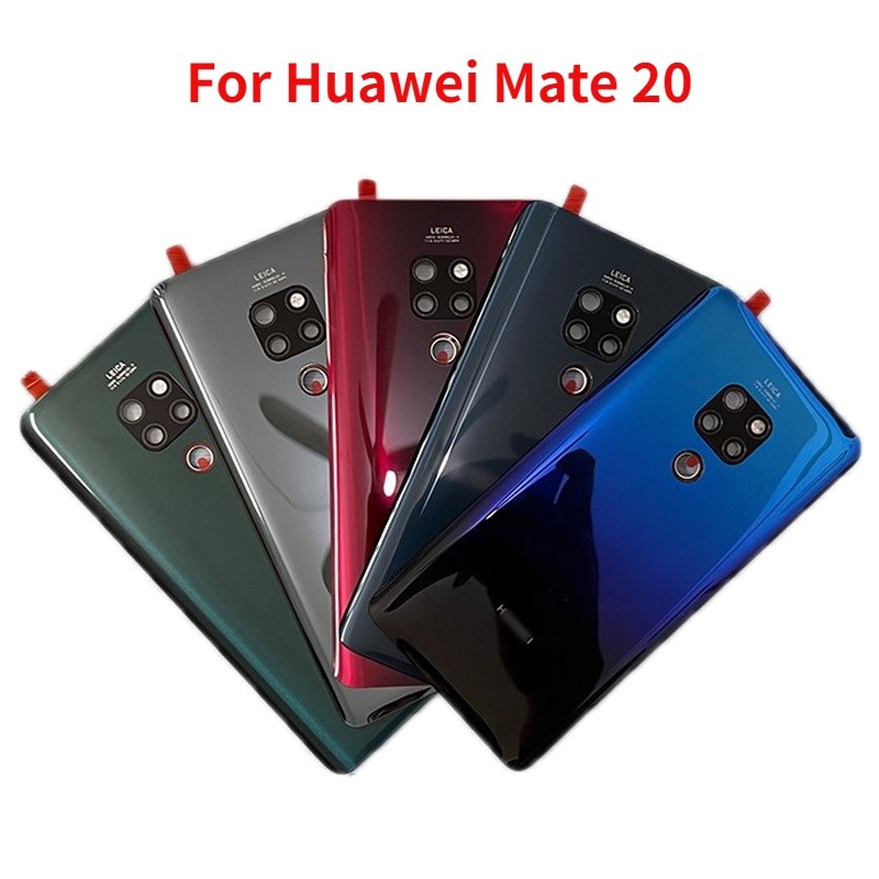 กระจกด้านหลังสําหรับ Huawei Mate 20 HMA-L09 HMA-L29 ฝาหลังแบตเตอรี่แผงด้านหลังพร้อมการเปลี่ยนเลนส์กล้อง