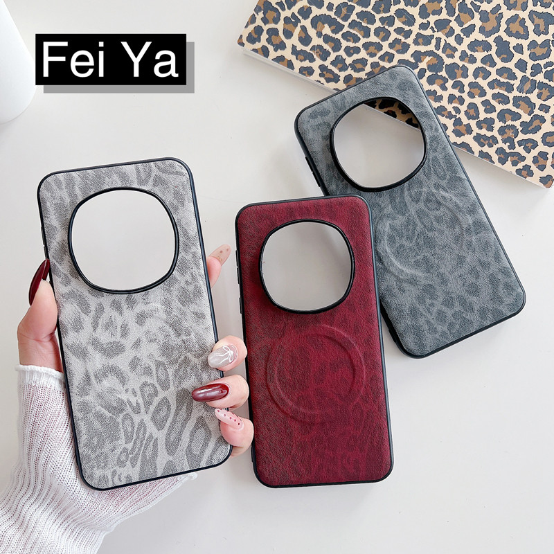 เสือดาวพิมพ์ผ้าเนื้อเคสโทรศัพท์แม่เหล็กสําหรับ Honor Magic 5 6 7 Pro v v-flip VS V2 VS2 V3 VS3