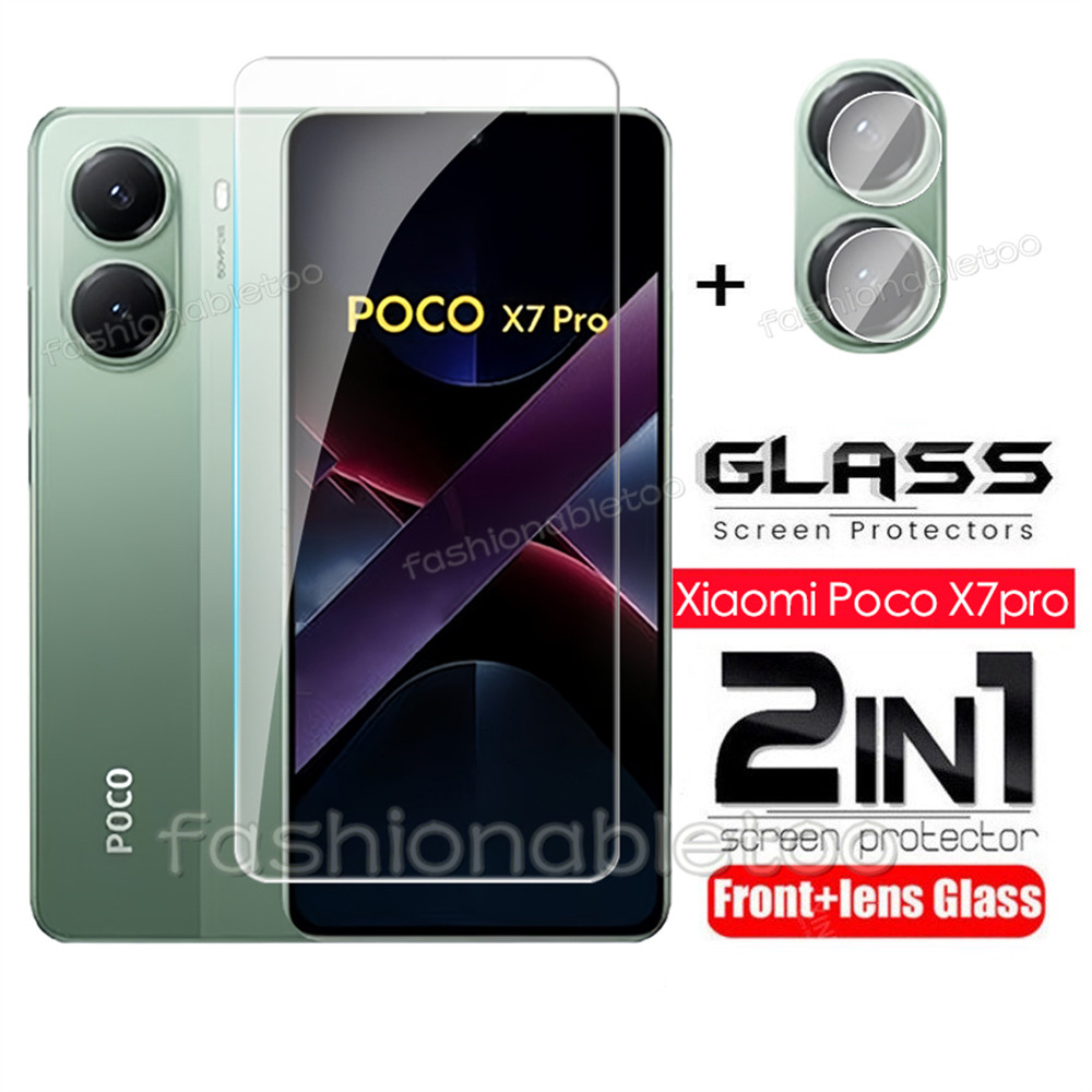 2 in 1 ป้องกันหน้าจอฟิล์มกระจกนิรภัยสําหรับ Xiaomi Poco X7 pro PocoPhone X7pro X 7 PocoX7 pro PocoX7pro PocoPhoneX7pro กล้องกลับเลนส์ป้องกันคลุมทั้งหมดฟิล์มด้านหน้า