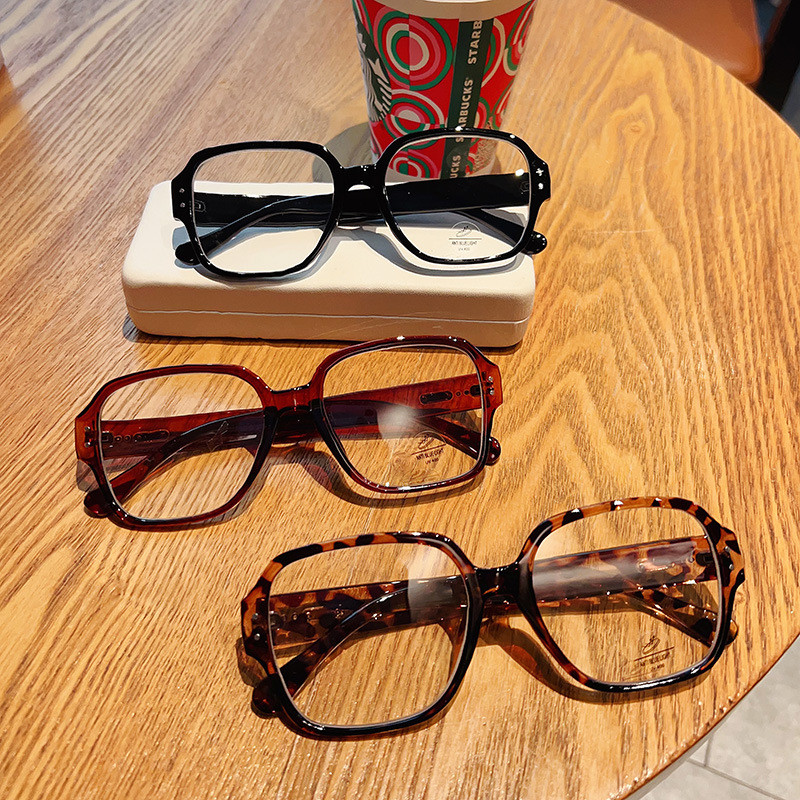 Retro Square กรอบแว่นตาขนาดใหญ่ผู้หญิงกรอบสีดําธรรมดาขนาดเล็กความรู้สึกระดับไฮเอนด์ Anti-Blue Light แว่นตาธรรมดาสามารถติดตั้ง - รูปที่ 7