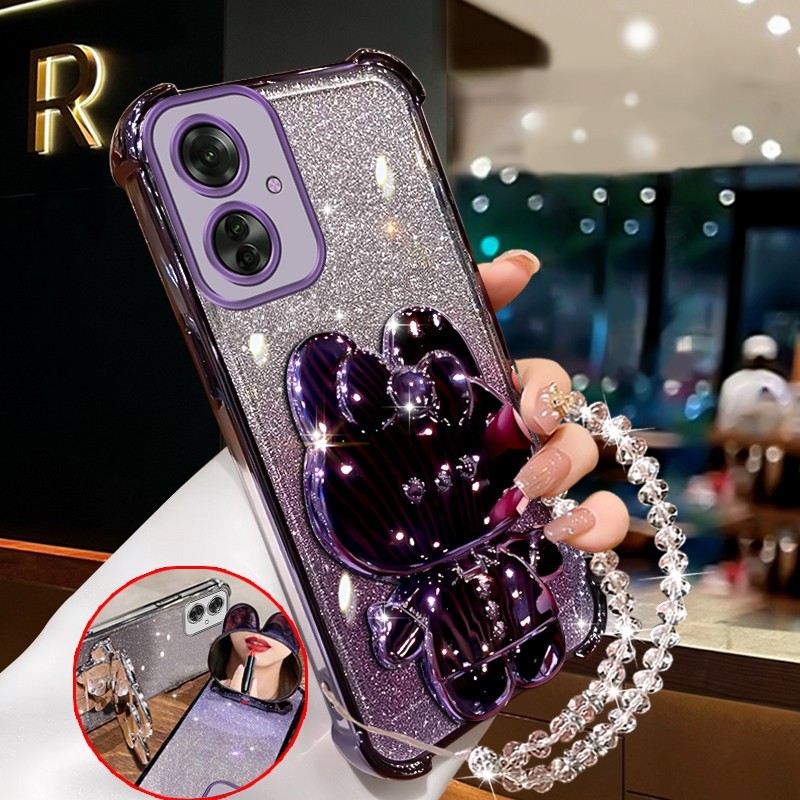 สําหรับoppo reno 11F 5G reno 11 f 5G A79 5Gประกายสีชมพูเคสโทรศัพท์กันกระแทกกระต่ายแต่งหน้ากระจกผู้ถือซิลิโคนTPU Soft case XXXDA