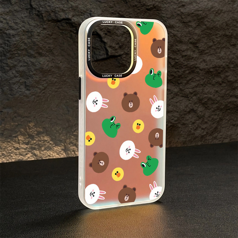 น่ารัก Capybara สีน้ําตาล Cony Sally Frosted IMD เลเซอร์กันกระแทกสําหรับ IPhone 16 Pro Max 15 15 Pro Max 16 Plus 15 Pro 14 + 13 12 11 ป้องกันลายนิ้วมือ