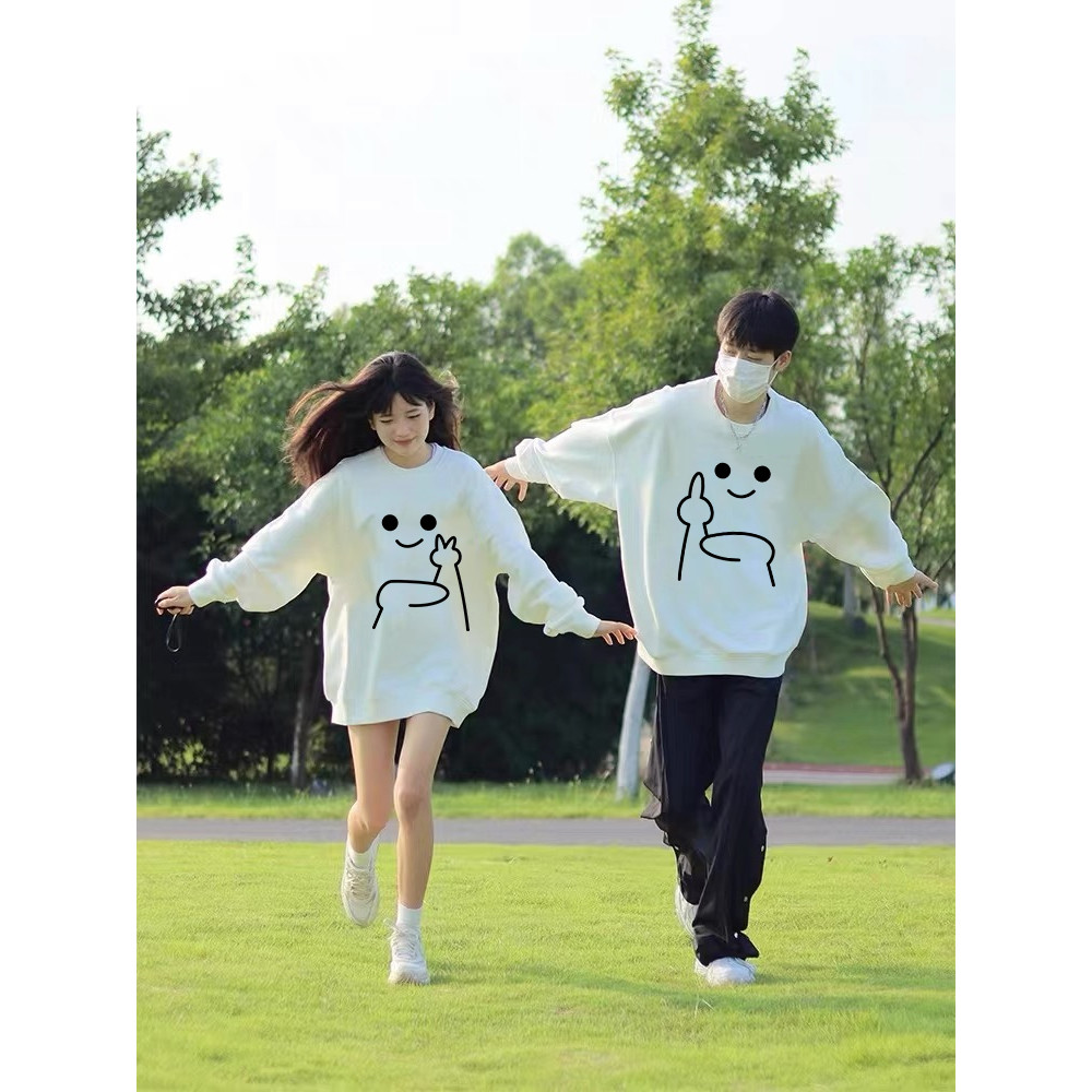 เสื้อฮูดี้แบบคู่รัก，เสื้อแขนยาวต้านหนาว，เสื้อพิมพ์รูปถากถางและสัญลักษณ์ยิ้มถูกปลา，สเวสเตอร์ผ้าเบาและนวลนวล M-2XL