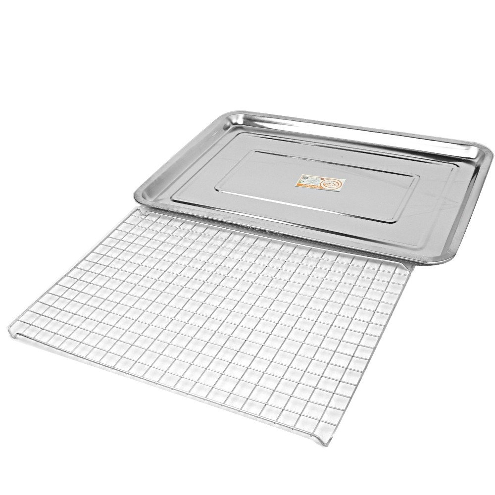 ชุดถาดพร้อมตะแกรงสแตนเลส อเนกประสงค์ 1 ชุด ขนาด 50X35 CM. รุ่น Bbq-tray-with-fence-00h-June-Beam-1pc