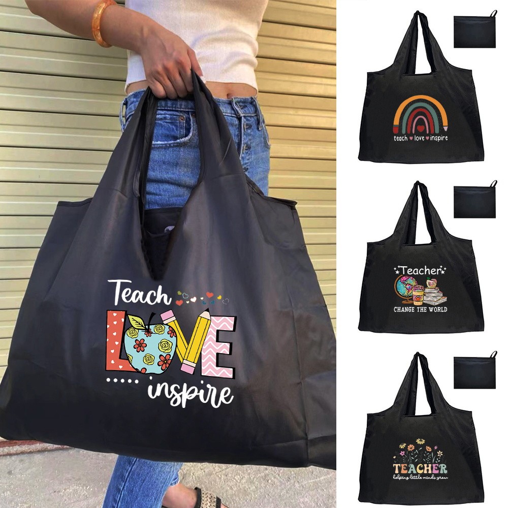 Tote Fold Pouch Handbag Shopp Bag Storage Shoulder Bag Large Travel Grocery Storage Beach Bag Teache