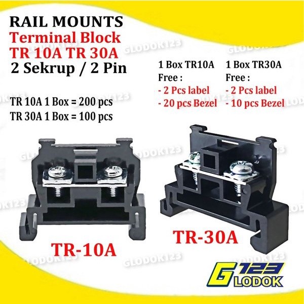 Din Rail Terminal Block Cable Connector Block 2 Pin Screw 10A 30A