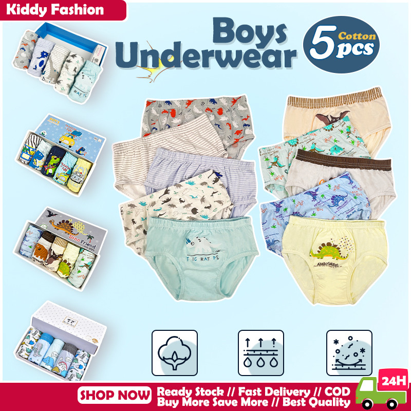 [COD] 5 ชิ้น Boys Briefs ชุดชั้นในไดโนเสาร์สําหรับเด็กผู้ชาย 2-13 Yrs Old