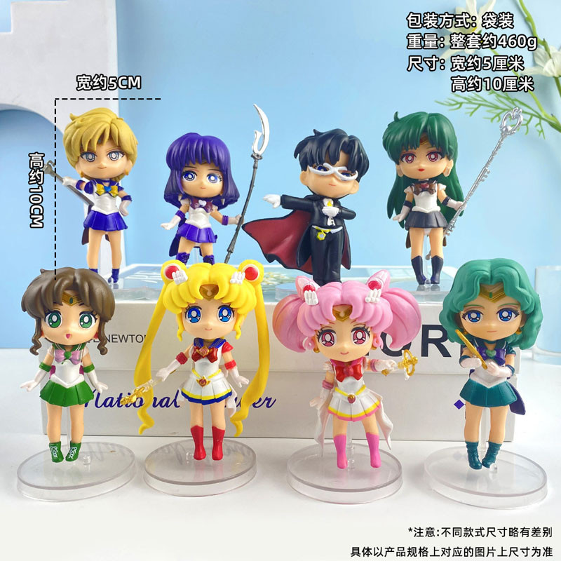 8 ชิ้นเซเลอร์มูนอะนิเมะรูป Tsukino Usagi Chibiusa Kino Makoto Action Figure Sailor Mars Jupiter Mercury Venus ตุ๊กตาของเล่นเด็ก