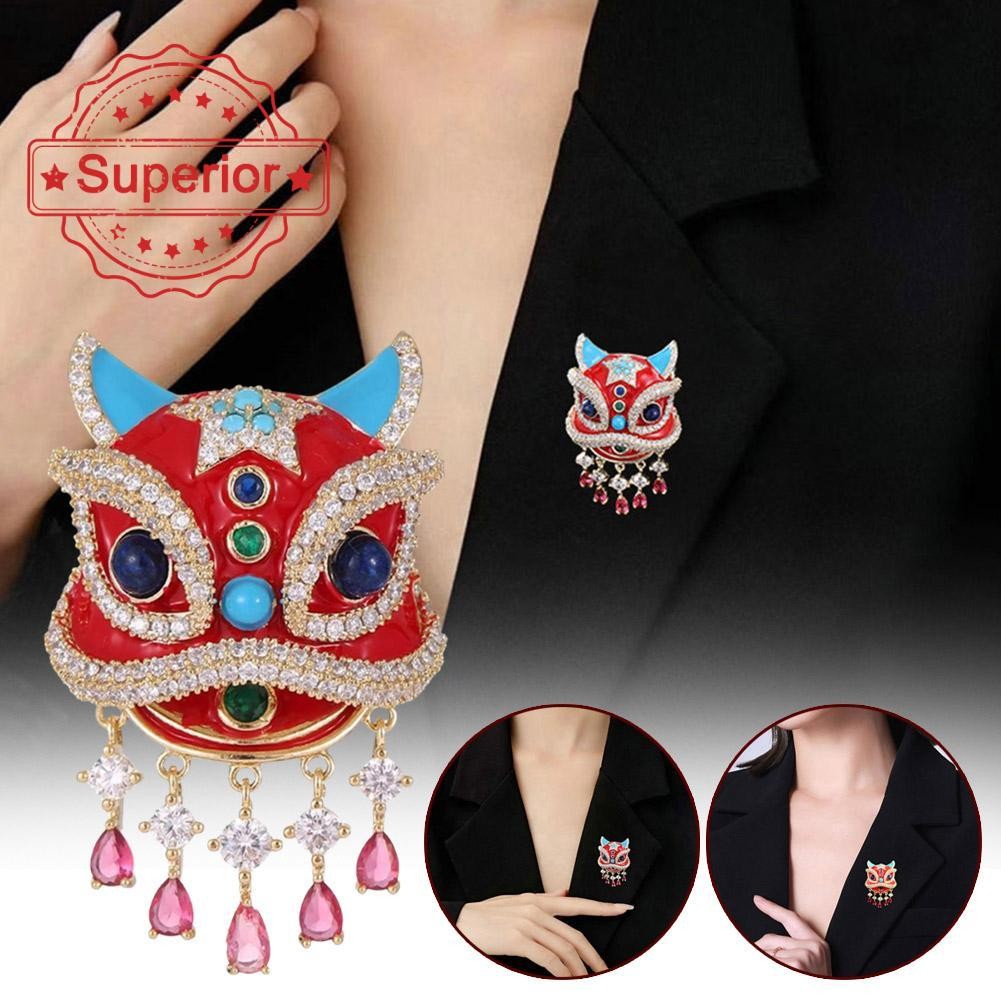 สไตล์จีนสิงโตเข็มกลัดสูทเสื้อกันหนาวอุปกรณ์เสริมโบราณ Pin Coat Suit Han A2p0