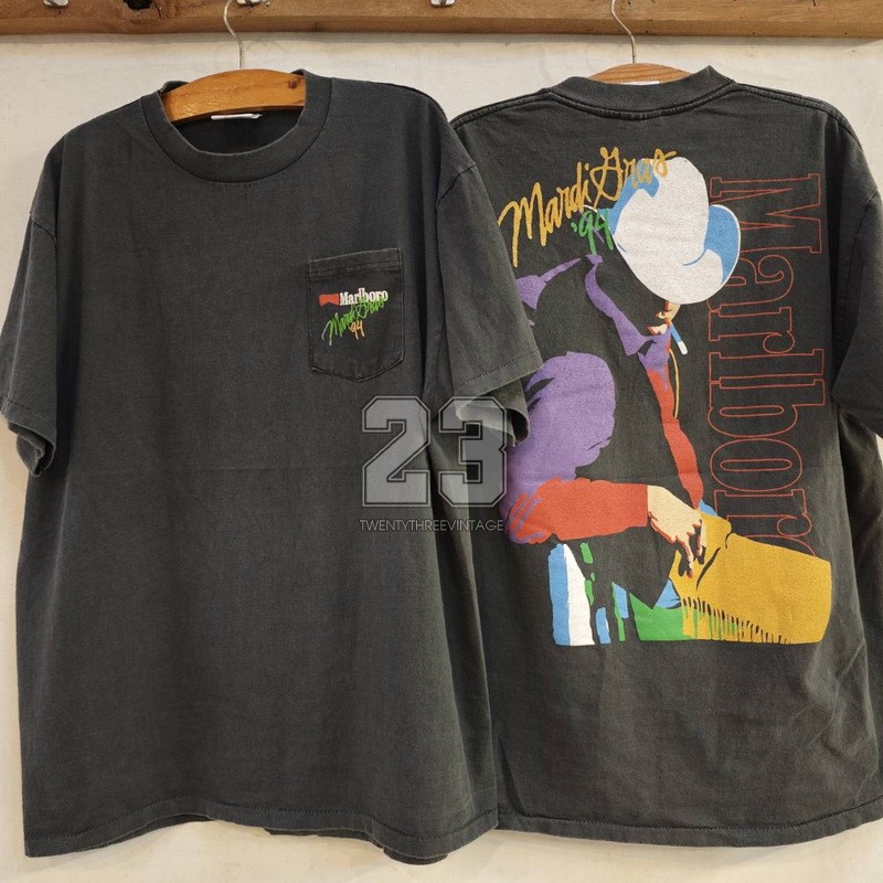 [ 23 ] Marlboro Mardi Gras Vintage 1994 pocket bio washed เสื้อวินเทจ คลาสสิค  vintage shirt