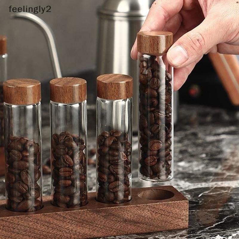 {HotJan} เมล็ดกาแฟภาชนะบรรจุหลอดแก้วพร้อมเครื่องมือไม้หลอดบรรจุขวดเก็บเมล็ดพืชกระป๋องปิดผนึกไม้บาริสต้าเครื่องมือของขวัญ {th}