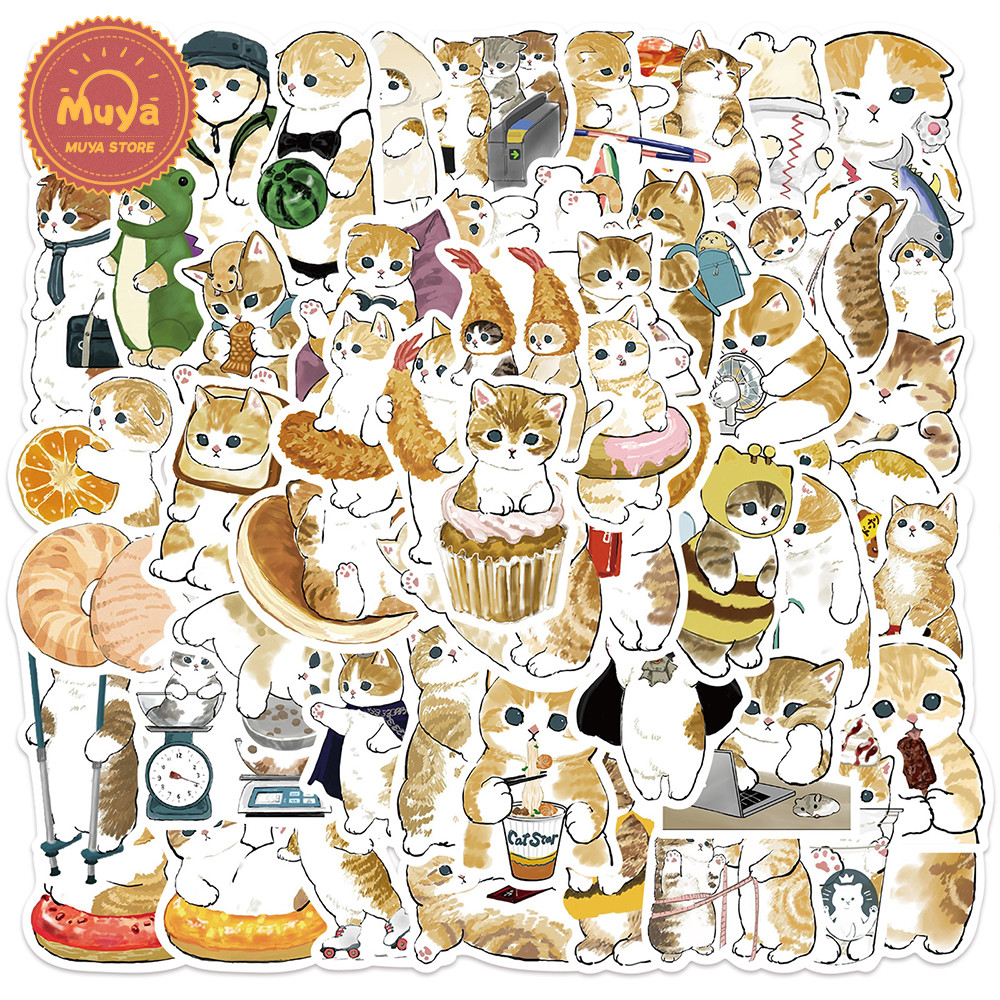 MUYA 60 ชิ้น Kawaii Mofusand แมวสติกเกอร์กันน้ําไวนิล Decals สําหรับเคสโทรศัพท์แล็ปท็อป Journal แฟนสัตว์