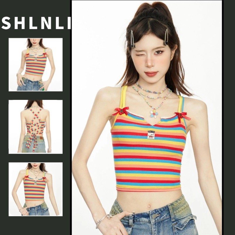 เสื้อกั๊กสไตล์อเมริกันย้อนยุค สำหรับผู้หญิง ลายยกทรง สไตล์เสื้อกล้ามสั้น