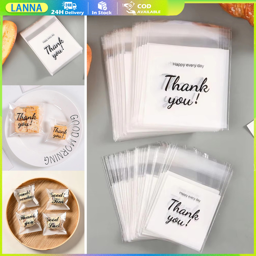 ร้านอยู่ที่ไทย 100PCS ซองฝากาวใส ถุงฝากาว 7*7CM 10*10CM ใส่ขนม คุกกี้ ถุงกาวบรรจุอาหาร