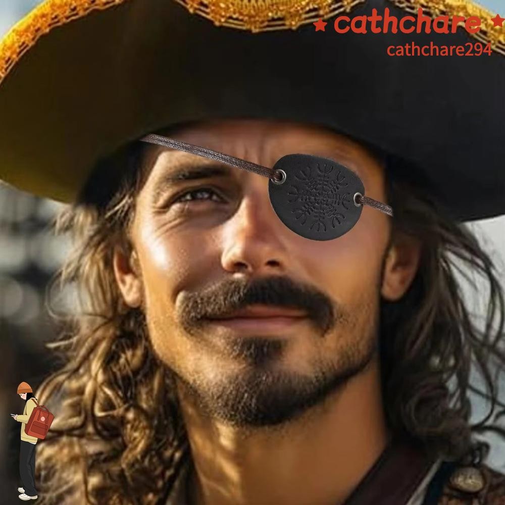 CATHCHARE294 Pirate Eye , Hand Made Flat Profile Eyepatch, Leather Retro Halloween Costume Accessori