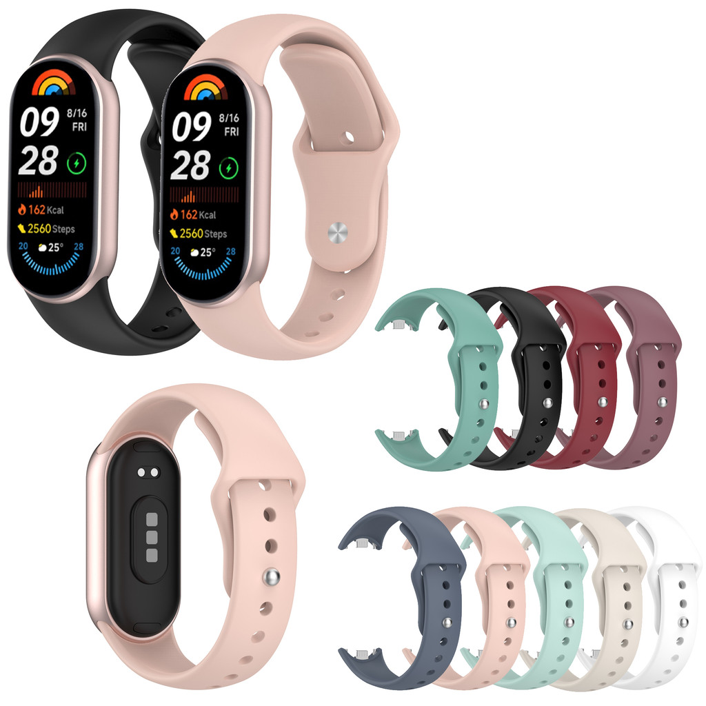 สายรัดซิลิโคนสําหรับ Xiaomi Smart Band 10 9 8 NFC Soft Smart Watch Band mi Band 8 9 10 MiBand Breathable มีรูพรุนสี Candy