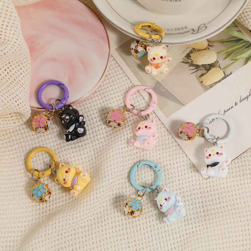 โรแมนติกเชอร์รี่เบลล์แมวพวงกุญแจสัตว์หวานพวงกุญแจสัตว์เลี้ยงคนรักของขวัญของที่ระลึกกระเป๋าจี้เสน่ห์