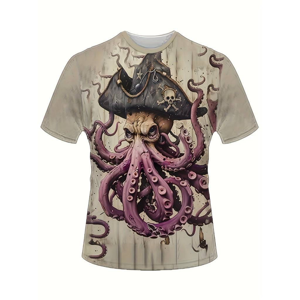 Octopus Pirate Y2K Style 3D Printed Adult Lightweight Breathable Short Sleeve Summer Top - Men's Fas