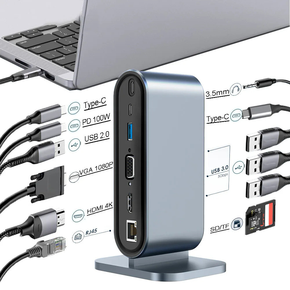 Adaptador 12 em 1 USB C HUB Docking Station com HDMI 4K 30Hz PD 100W Tipo-C HUB USB 3.0 Splitter สํา