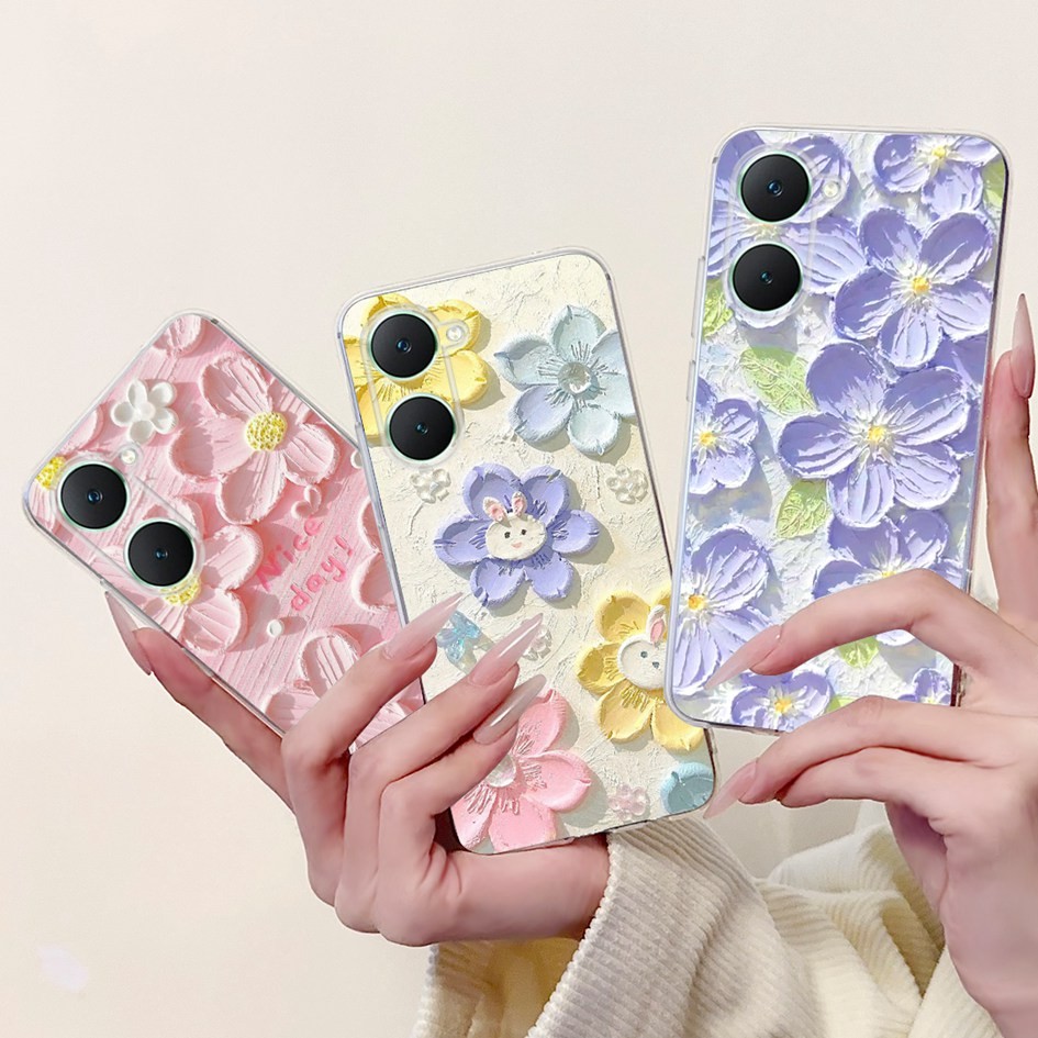นุ่มสําหรับ Vivo Y03 Y03T Y18 Y18e Y18i Y37 Y37M กันกระแทกยอดนิยมดอกไม้ Love Heart สําหรับ Vivo V233