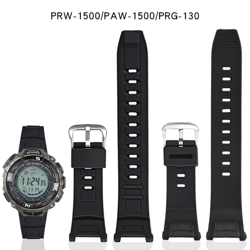 Tpu สายนาฬิกาซิลิโคนเรซิ่นนาฬิกาสําหรับ Casio นาฬิกาดิจิตอล Bacelet PROTREK PRW-1500 PAW-1500 PRG-130 กันน้ํายาง Watchband กีฬา WristBand นักเรียนข้อมือเข็มขัด