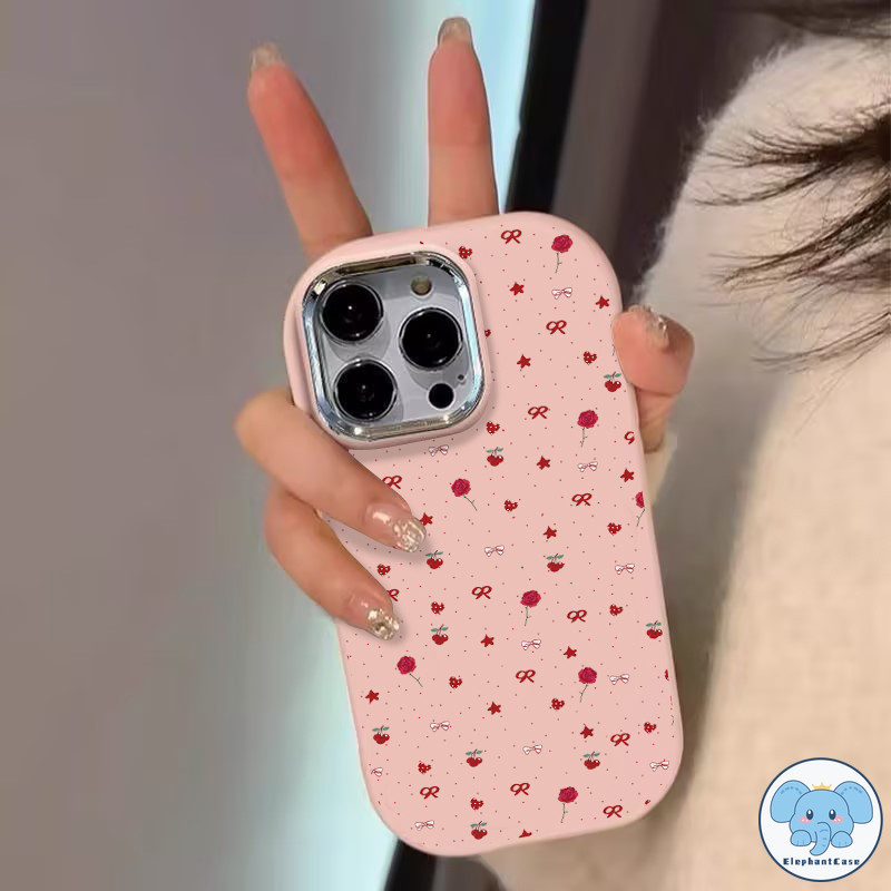 โบว์แฟชั่นโรแมนติกเข้ากันได้เคสไอโฟน 16 11 13 XR 15 12 14 Pro Max 15 7 8 Plus X XS Max SE2020 น่ารักเชอร์รี่เลนส์โลหะเคส