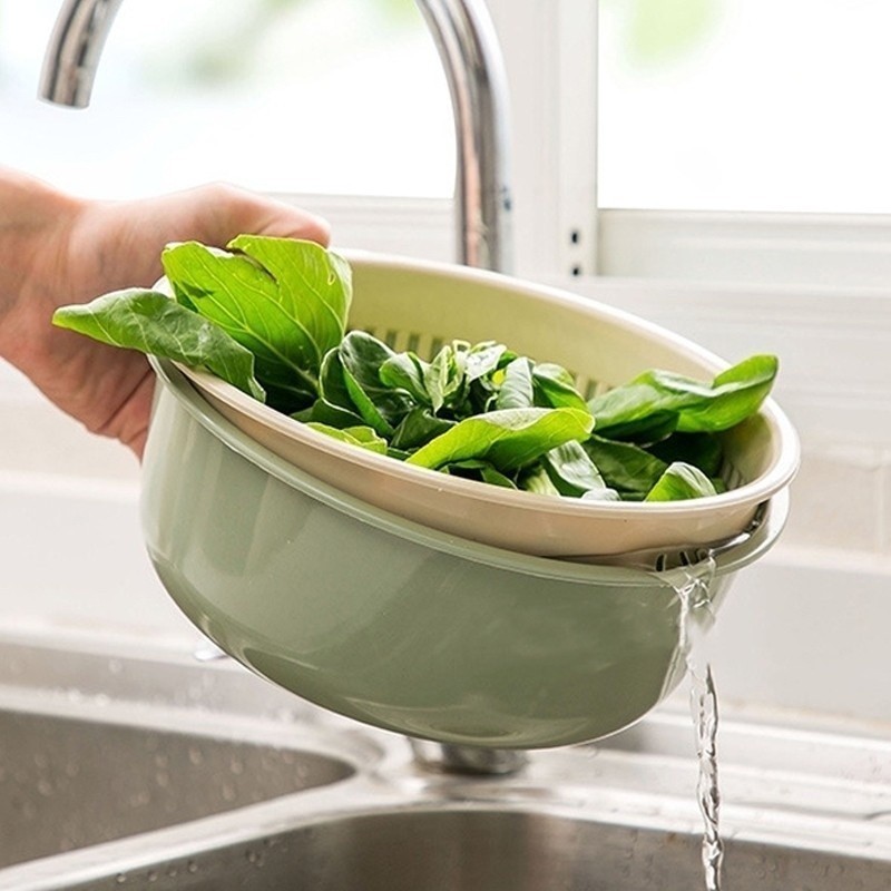 ชุดตระกร้ากรอง ตระกร้าล้างผัก กะละมังล้างผักผลไม้ 2in1 พร้อมตะกร้า 2 ชั้น 3 ขนาด - รูปที่ 2