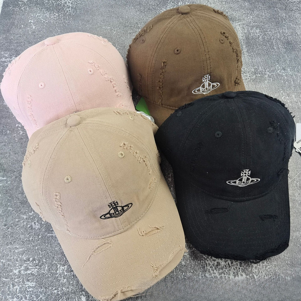 Vivienne Westwood ปัก Soft Top Ripped เบสบอลหมวกเส้นรอบวงหัวใหญ่