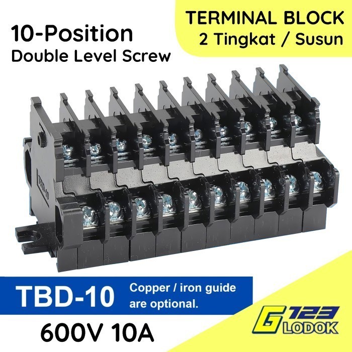 TBD-10 Terminal Block สายไฟ Din Rail TBD 10 2 ระดับ 2 ชั้น 600V 10A 10P 10 เสาสกรูระดับคู่