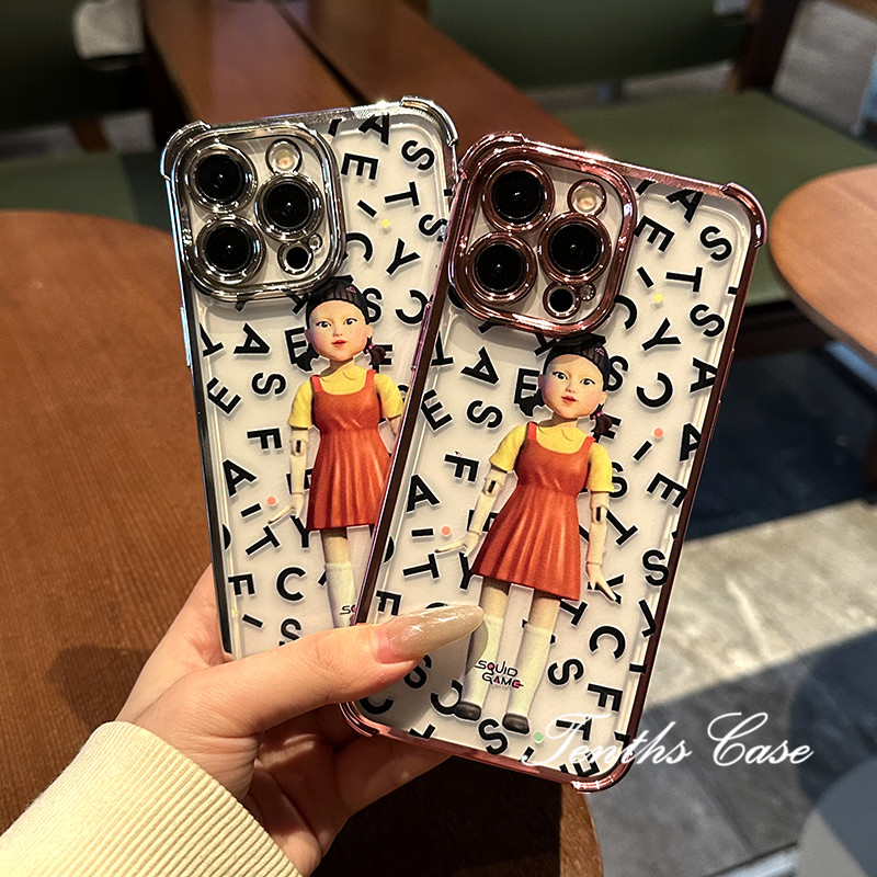ใช้งานร่วมกับสําหรับiphone 16 15 11 12 13 14 Pro Max Xr X Xs Max 7 8 Plus SE 2020 สาวเกมปลาหมึกสี่มุมDrop-Proofชุบเคสโทรศัพท์ปกอ่อน