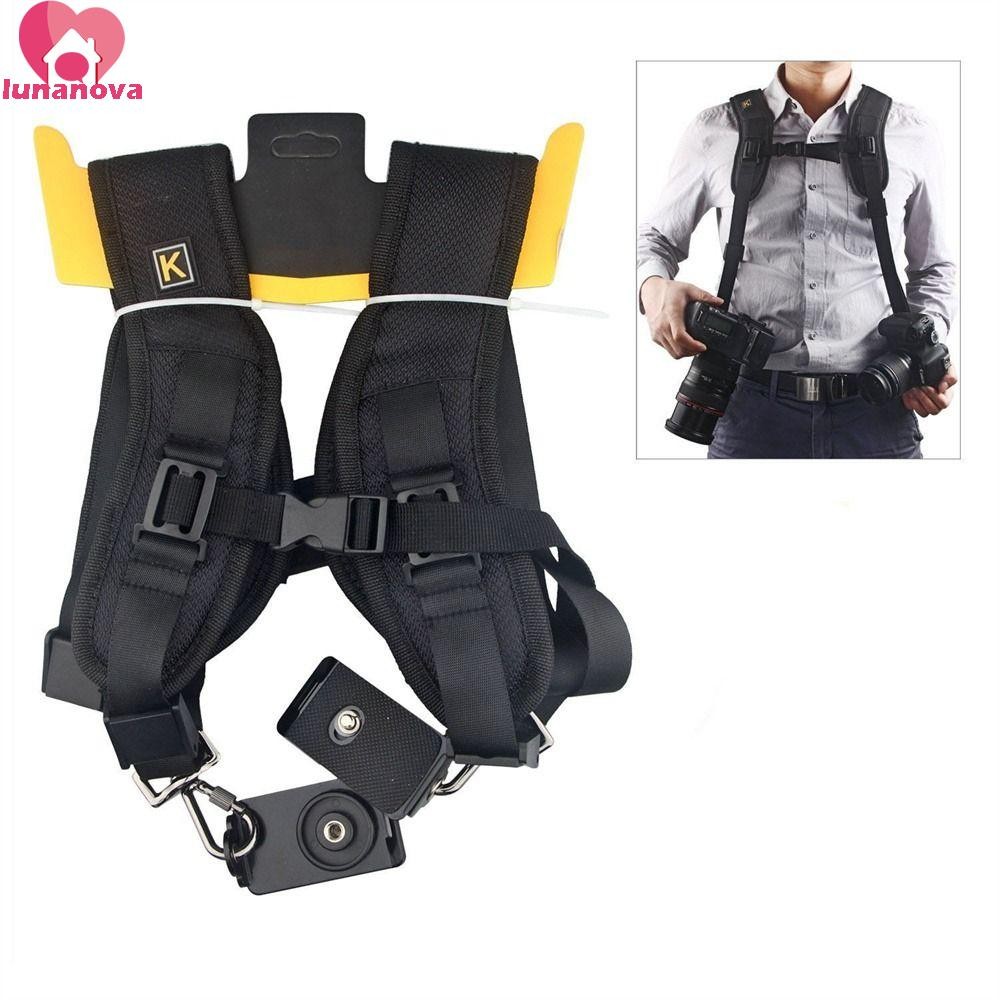 Lunanova สายคล้องกล้องคู่ อุปกรณ์ถ่ายภาพสีดํา กล้องดิจิตอลสําหรับกล้อง 2 ตัว SLR Dual Camera Belt