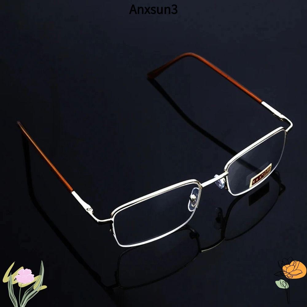 Anxsun3 แว่นตาทรงสี่เหลี่ยม, แว่นตาอ่านหนังสือน้ําหนักเบาพิเศษโลหะ, อุปกรณ์ป้องกันดวงตาแบบพกพาสายตายาวสํานักงานแว่นตา