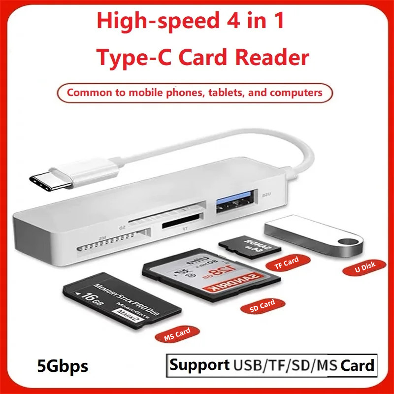 4 in 1 Card Reader สําหรับ Sony Memory Stick Pro Duo Micro/i-OS 26 18 17 16 15 14 13/USB/Type-C ถึง 