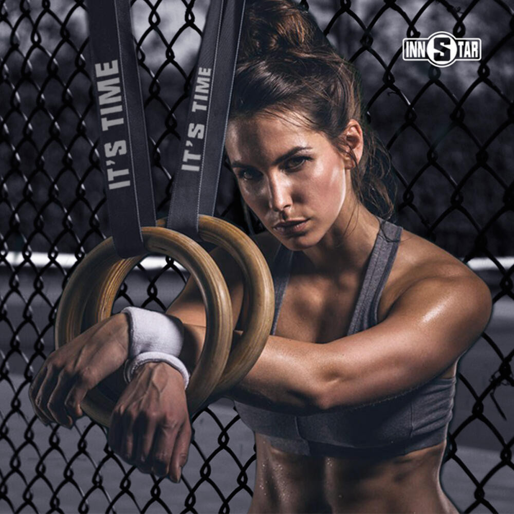 Wood Gymnastic Rings Olympic Rings 1pair Premium Heavy Duty Cross Training Wood Gymnastics Fitness E