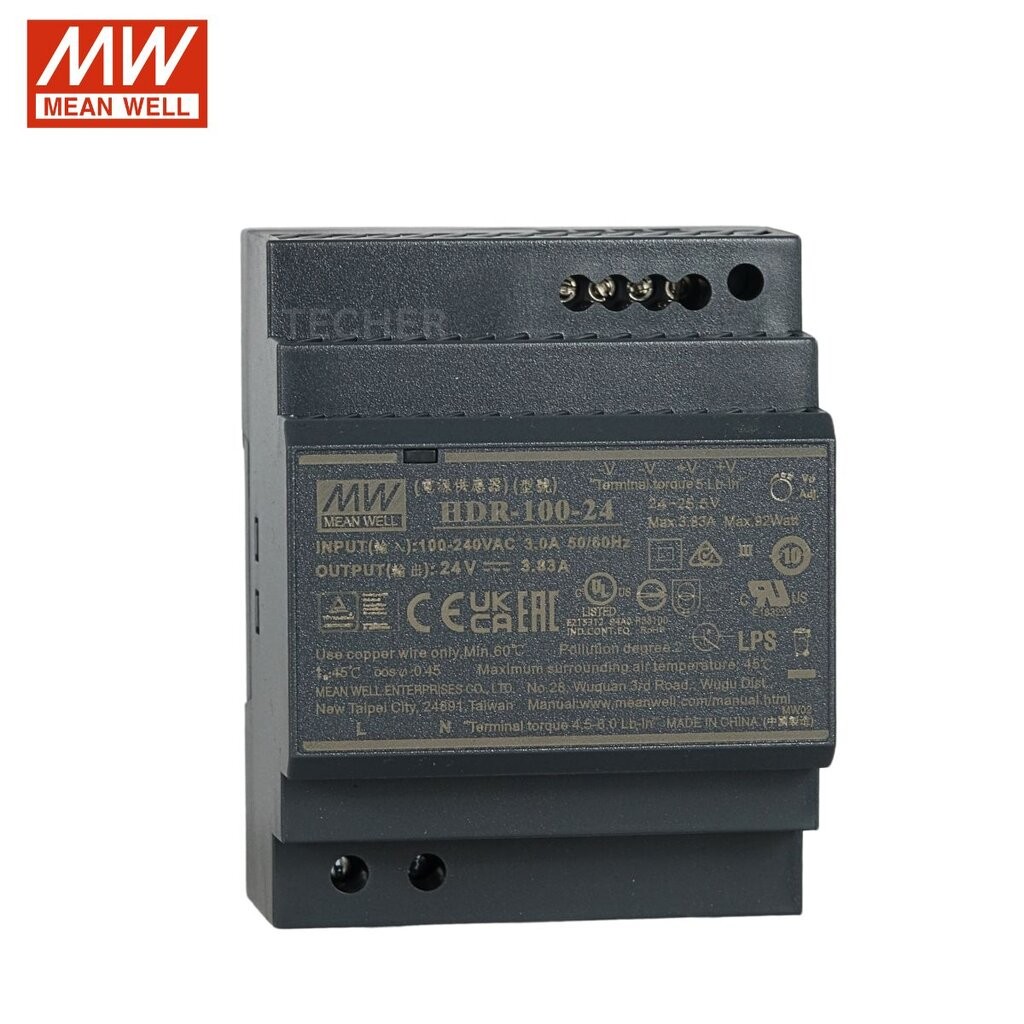 HDR-100-24 | MEAN WELL DIN Rail Switching Power Supply 24V 3.8A 100W [3Y] ของเเท้ รับประกัน 3 ปี มีใบกำกับภาษี