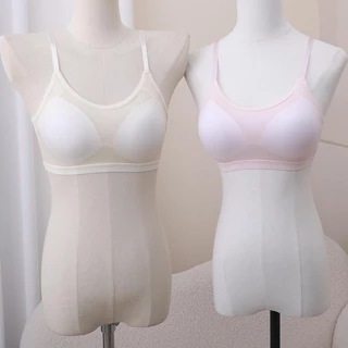 เสื้อชั้นในแบบไร้โครง ตาข่ายระบายอากาศแบบสวม สำหรับสาวอกเล็ก พร้อมฟองน้ำเย็บติด สายเล็กปรับได้ (509)ฟรีไซส์ (32/65AB)