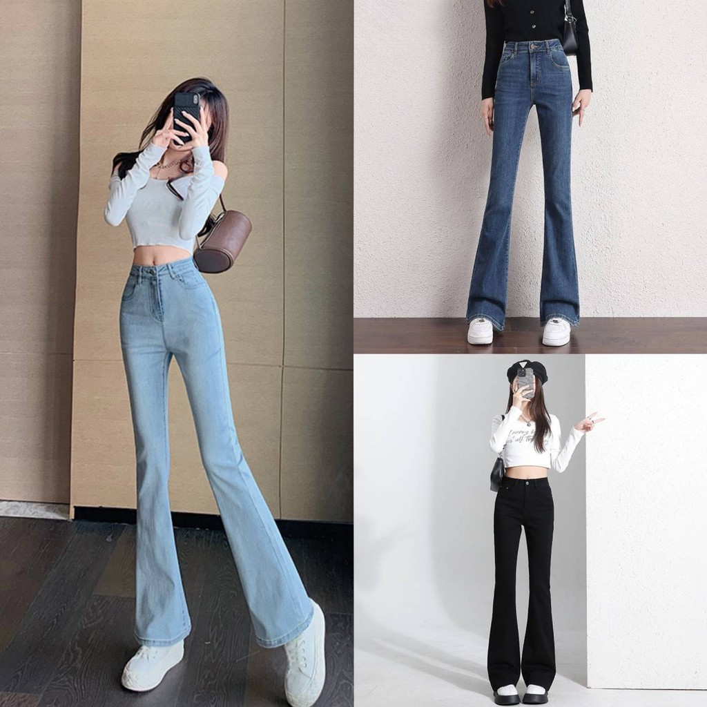 JH SHOP ยีนส์ขายาว ทรงขาม้า กางเกงยืนข้าม้า เอวสูง ผ้ายืด กางเกงยีนรัดรูปทรงสวย NO.1