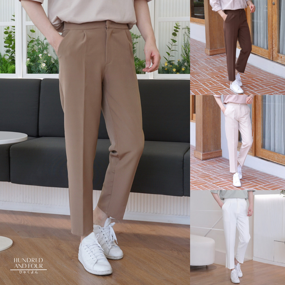 กางเกงขาเต่อ ผ้านิ่ม ทรงกระบอกเล็ก รุ่น CLASSIC PANTS สไตล์เกาหลี ผ้าดีพิเศษ ไม่ต้องรีด มีจีบหน้า