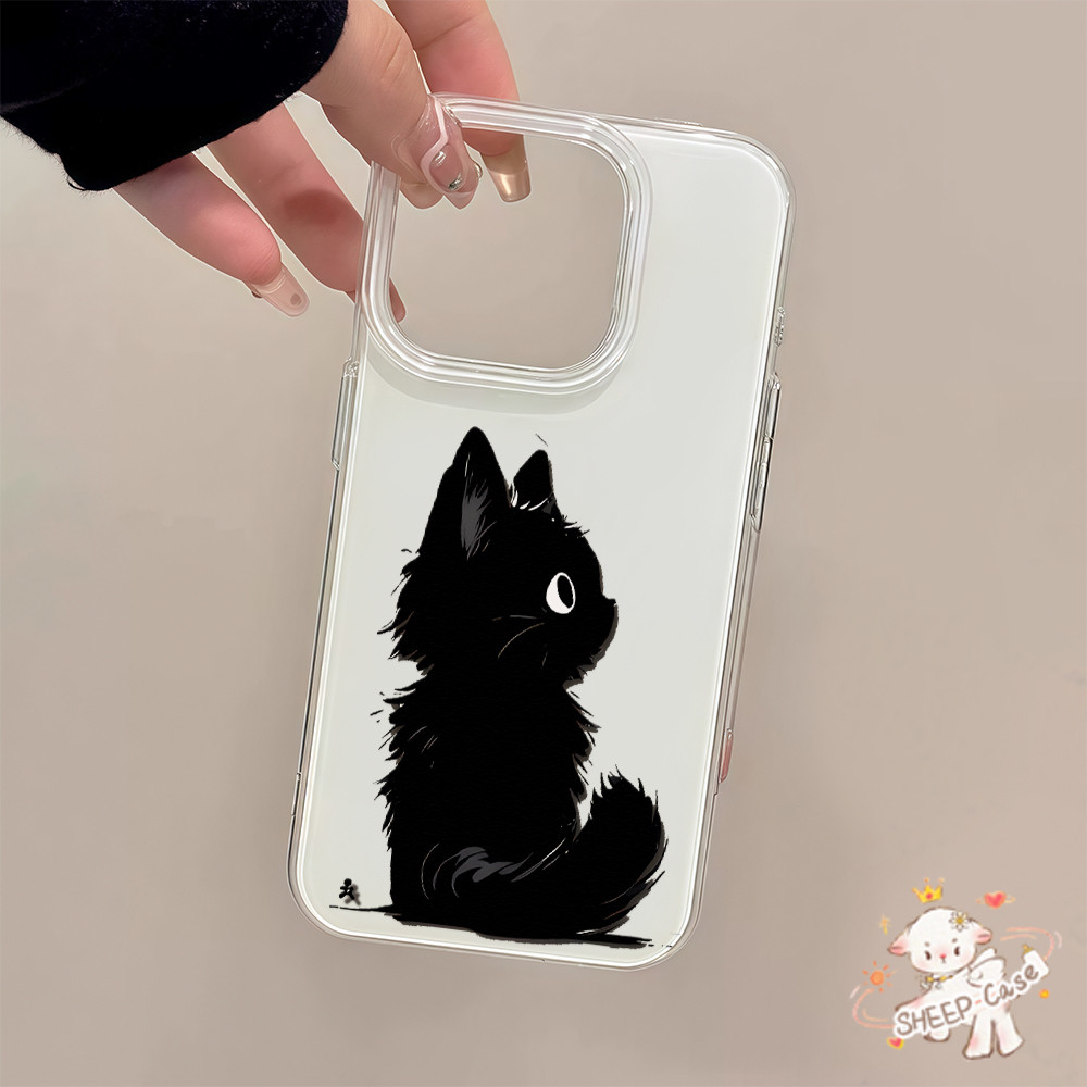 ✨ นี่ยม! ✨ เคสครีม IMD แมวขาวดำน่ารัก สําหรับIPhone16 15 13 12 11 7 8plus Pro Promax X XR XS ทนต่อการเสียดสี คุณภาพสูง ราคา ถูกที่สุด ดีลบีเคเค แกลเลอรีภาพที่ 3