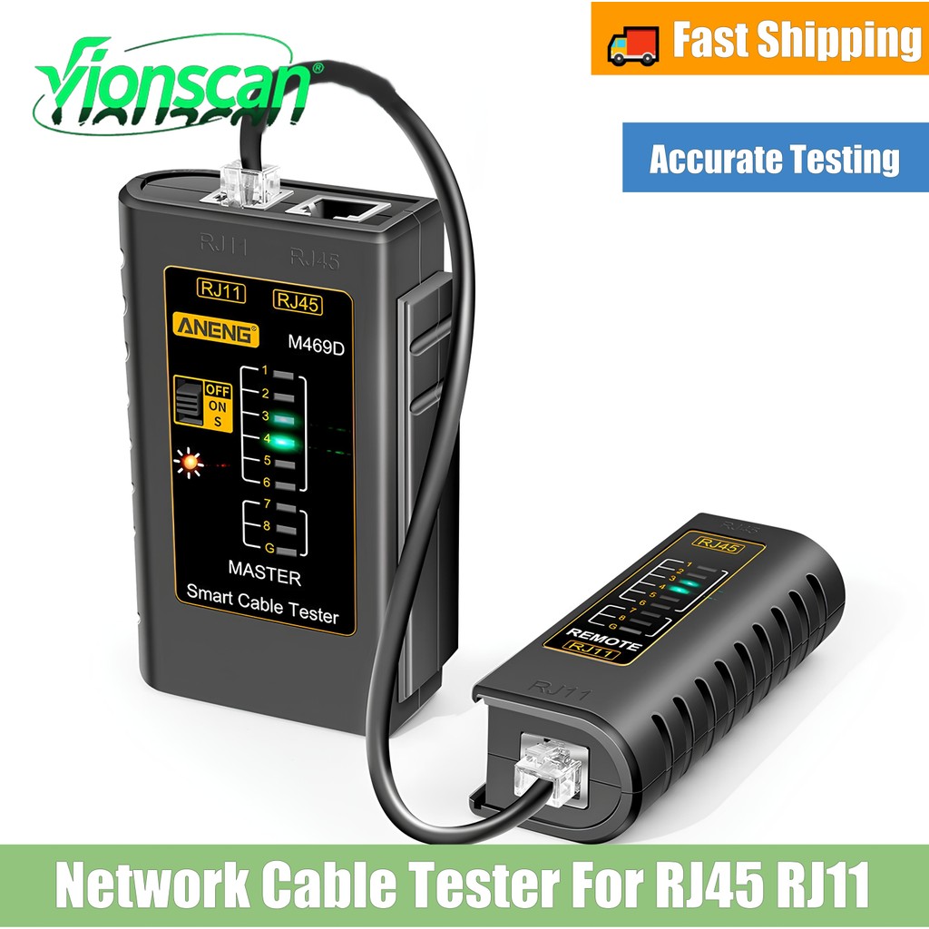 Vionscan เครื่องทดสอบสายเคเบิลเครือข่าย RJ45 RJ11 RJ12 CAT5 เครื่องมือทดสอบ LAN